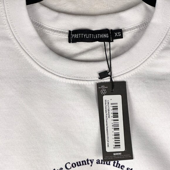 Cozy Oversized Colorado Graphic Sweatshirt White XS PrettyLittleThing NWT - Picture 7 of 9